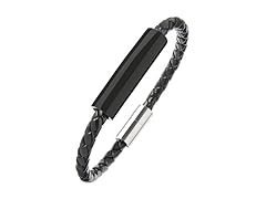 Black Braided Leather ID Bracelet