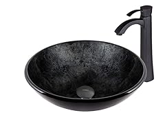VIGO Gray Onyx Glass Vessel Sink and Otis Faucet Set in Matte Black Finish