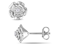 Silver 0.06ct Diamond Flower Earrings