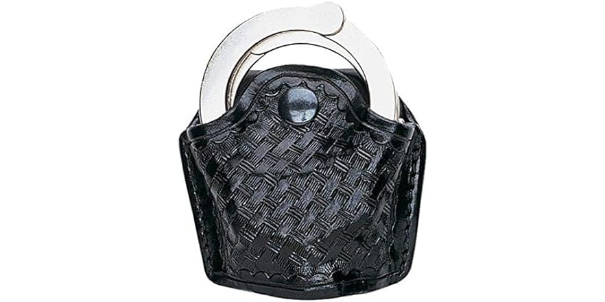 Aker Leather 508 Handcuff Case - Genuine Leather, Fits Standard Chain Or Hinged Handcuffs, Black Basketweave