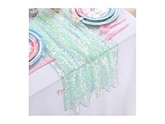 QueenDream Green Sequin Table Runner, 25x120 Inches