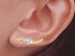 Gold Clear Crystal Ear Pin Earrings