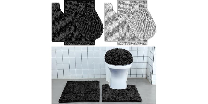 Tinideya 6 Pieces 2 Colors Bathroom Rug Set Black, Light