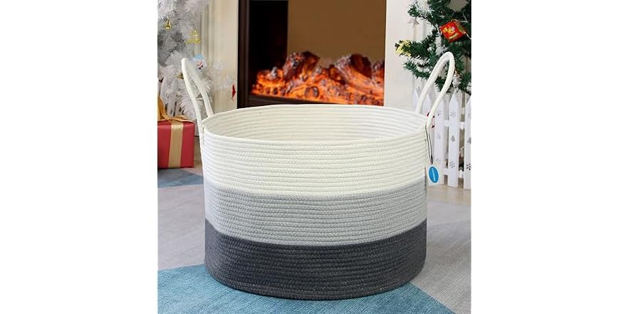Casaphoria XXXLarge Cotton Rope Basket - 21.7x21.7x13.8 Woven Storage Bin For Laundry & Blankets