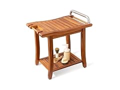 Teak Shower Bench with Shelf & Handles