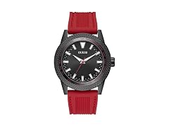 Guess Men's 46mm Watch - Red Silicone Strap Black