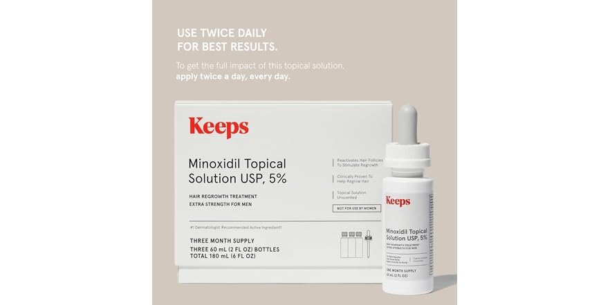 Keeps Extra Strength Minoxidil for Men Topical Hair Growth Serum - Minoxidil Hair Growth Serum For Men'S Hair