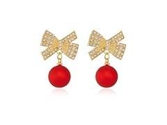 Bow Earrings Rhinestone Red
