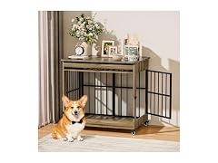 32" Dog Crate Furniture, Double Door Wooden Indoor Dog Kennel Furniture