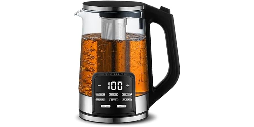 1.7L Gourmia Electric Glass Kettle w/ Digital Touch Display, Black $26.99 + Free S&H w/ Prime at Woot!