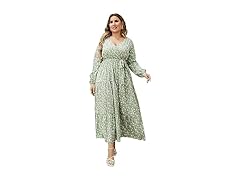 KOJOOIN Wrap Maxi Dress Green Flower (XL)