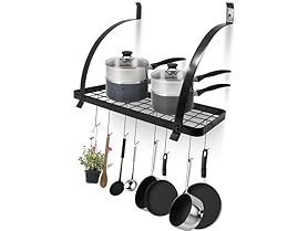 Sorbus Wall Mount Pot Rack w/ Hooks, 2 Colors
