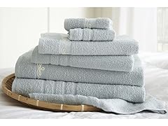 6-Piece Embroidered Cotton Towel Set with Vintage Ribbon