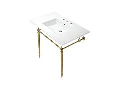 Kingston Brass 37" Ceramic Console Sink, White/Brushed Brass