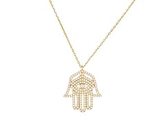 18K Gold CZ Evil Eye Hamsa Cable Chain Necklace