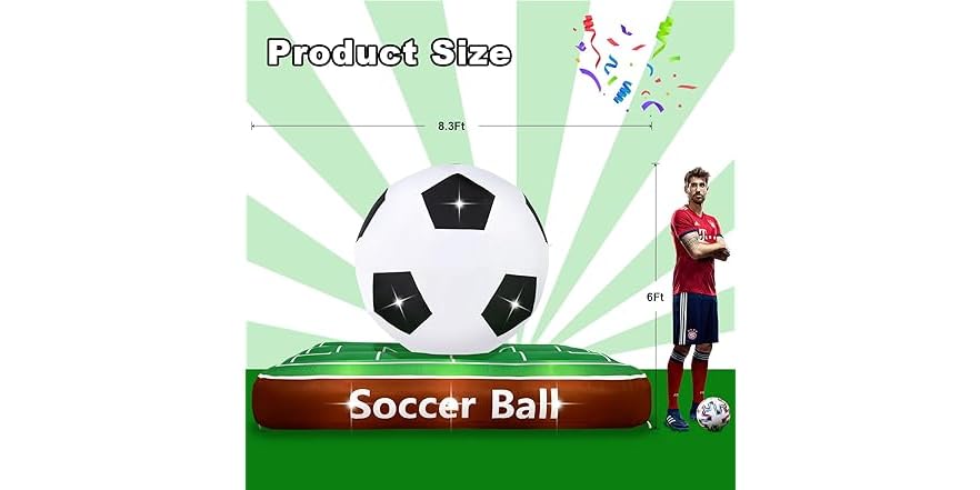 Popblow 6Ft Tall 8Ft Long Giant Inflatable Soccer Ball