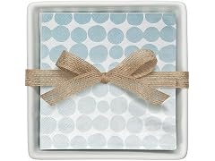 Santa Barbara Design Studio Ceramic Tray and 20 Absorbent 3-Ply Paper Napkins, Cocktail Size (5" Square Napkins), Blue Dots