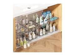 Vtopmart 4 Pack Bathroom Under Sink Organizer with Dividers