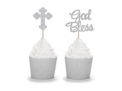 Sparkly God Bless and Baptism Toppers