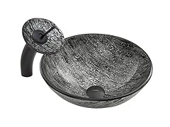VIGO Titanium Glass Vessel Sink & Waterfall Faucet Set in Matte Black Finish