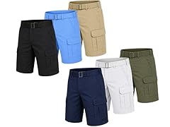 {3PK} Men’s Belted Cargo Pocket Shorts