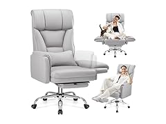 Big and Tall Office Chair, 400LBS Wide Leather Gaming Chair, High Back Executive Chair, Reversible Armrest for Pets 135° Reclining Cross Legged Desk Chair with Lumbar Support Footrest(Silver Gray) (Open Box)