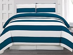 Delia Stripe Printed Duvet 3pc Set- Blue