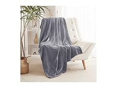 RYB HOME Grey Fleece Throw Blanket