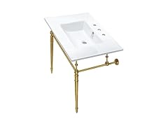 Kingston Brass 31" Ceramic Console Sink, White/Brushed Brass