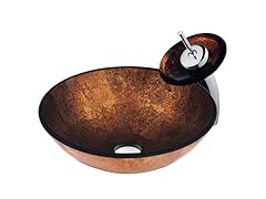 VIGO Russet Glass Vessel Sink and Waterfall Faucet Set in Chrome
