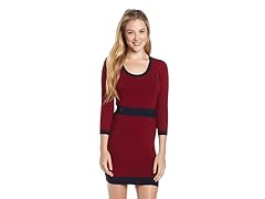 Solid Dress with 3/4 Sleeve, Wine Berry