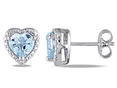 Silver 1 1/3ct Aquamarine Heart Earrings
