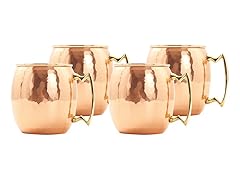 16 Oz. Solid Copper Hammered Moscow Mule Mugs - S/4