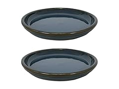 Sunnydaze 12" Ceramic Plant Saucers- Forest Lake Green