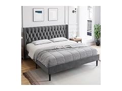 GAOMON King Bed Frame, Tufted Wingback, Gray