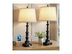 GoBright  Set of 2 Farmhouse Table Lamps, Black 27.5''