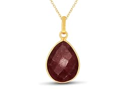 10ct Ruby Pear Shape Necklace In 18K Gold Overlay