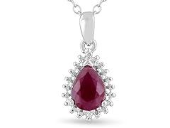 1ct Pear Shape Ruby & Diamond Halo Necklace