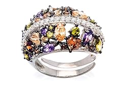 Multi Colored CZ 18k White Gold Dome Ring