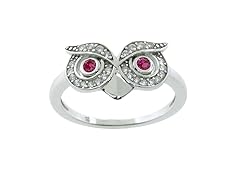 Sterling Silver Pave Owl With Ruby Colored CZ Eyes Ring