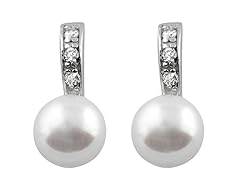 Long Pearl & CZ Earrings