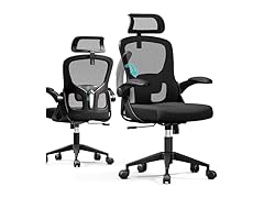 FINATI Ergonomic Office Chair, Mesh Desk Chair with Adjustable Headrest & Lumbar Support, Rolling Computer Chair with Flip-up Armrests, Comfy Swivel Home Office Chair for Long Hours - Black (Open Box)