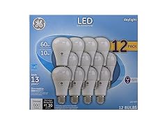 GE 60W Daylight LED 12 Pack, Dimmable