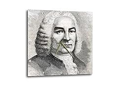 3dRose dpp_83019_1 Engraving of Bach, Historical Art HI12 PRI0216 Prisma Wall Clock, 10" x 10"