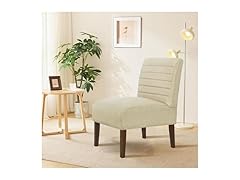 Lewahom Slipper Accent Chair Modern Armless Lounge Chair with Wood Legs Upholstered Makeup Vanity Tufted Side Chair Fabric Comfy with Decor Back for Living Room Bedroom Patio (Horizontal Back, Beige) (Open Box)