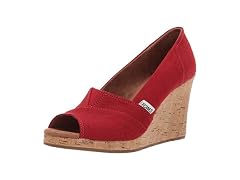 TOMS Women's Classic Wedge Espadrille Sandal, Red Crosshatch Jacquard, 5