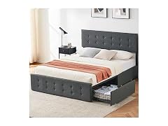 IDEALHOUSE Queen Bed, 4 Drawers, Grey
