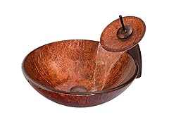 VIGO Mahogany Moon Glass Vessel Sink & Waterfall Faucet Set