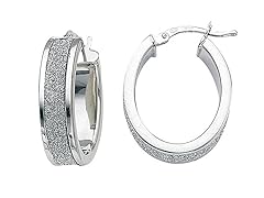 Polished Silver Glitter Oval Hoop