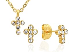 Swarovski Elements Ladies 18K Gold Plated Cross Necklace/Earring Set
